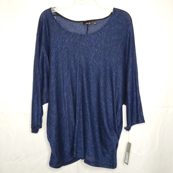 NEW Apt. 9 Knit Top Sweater XL OX Sparkly Blue Black Dolman Sleeve Semi Sheer - Picture 3 of 7